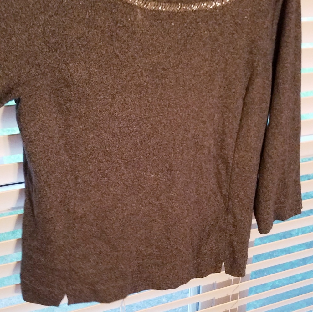 Heather grey boatneck jeweled shirt